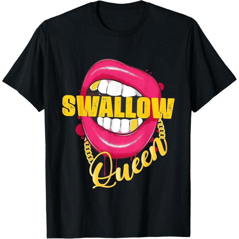 Swallow Queen Lips Golden Necklace Naughty Queen T-Shirt made in usa