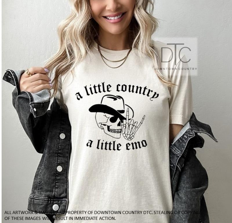 A Little Country A Little Emo T Shirt/ Hoodie/Sweater Still Emo Shirt Skeleton Shirt Country Music Shirt Western Concert Shirts