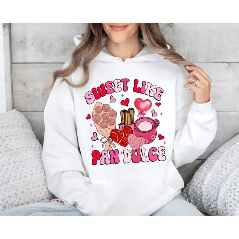 Sweet Like Pan Dulce Shirt, Mexican Valentine Sweatshirt, Calorias De Amor No Cuentan Hoodie, Funny Valentine, Concha Valentines Day Tee, Unisex Sweater Pullover Tee