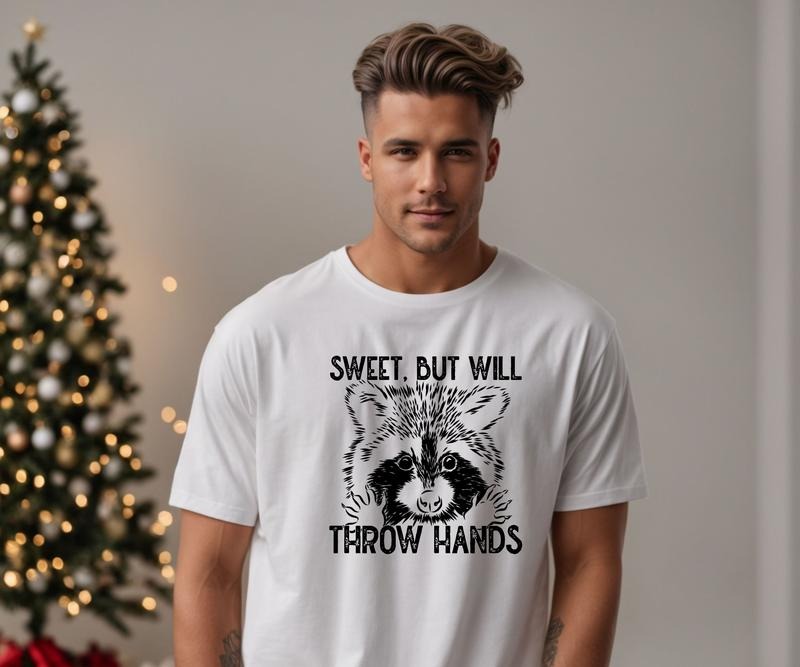 Sweet but will throw hands racoon custom colors  Tee shirt Casual Menswear Hoodie, Sweatshirt | DripVista.com