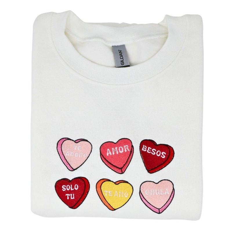 Sweeter Together: Candy Hearts Embroidered Sweatshirt Collection Comfort Fashion T-Shirts, Hoodie | DripVista.com