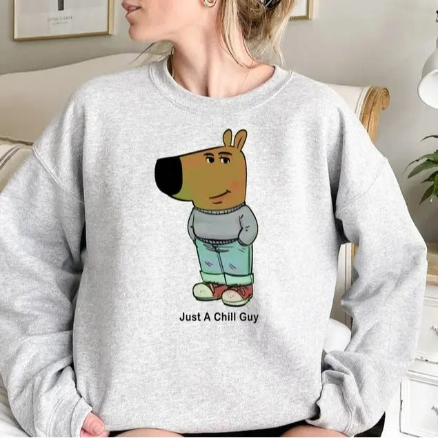 Swoosh'Bat brand Just WB shield Chill Guy Sweatshirt, TikTok Meme Shirt, Viral Dog Cartoon Shirt,Chill Guy Meme Gift,...