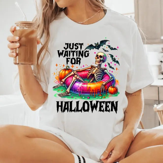 Swoosh'Bat brand Just Waiting For Halloween Shirt, Funny Halloween Scary Summer Streetwear cotton T-Shirt Unisex Women...