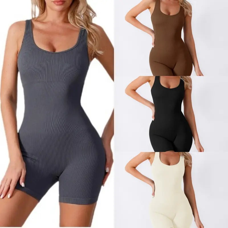 Swoosh Count Women'WB shield Yoga Bodysuit Straw hat pirates Sleeveless Ribbed Fitness Jumpsuit Shoulder Strap Shorts...
