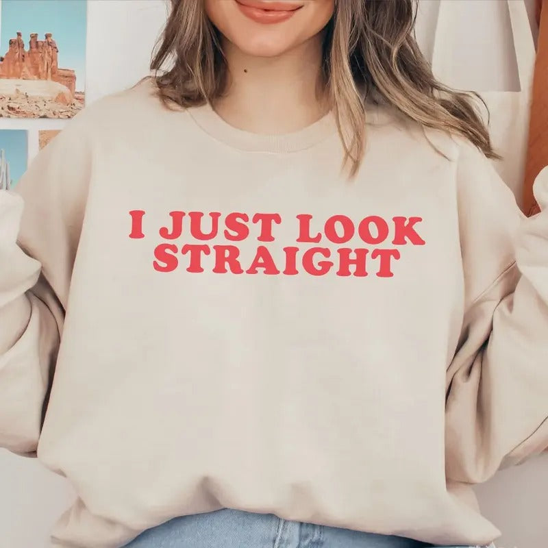 Swoosh Just Look Straight Sweatshirts, LGBTQ Gift, Funny Gay Sweatshirts, Pride Month Sweatshirts, Lesbian Gift,...