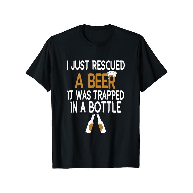 Swoosh Just Rescued WB shield Beer Funny Beer Bottle Drinking Humor T-ShirtFancy Print Men'WB shield T-Shirt