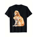 "Swoosh Love Dad" Golden Retriever Graphic T-Shirt, 100% Cotton Crew Neck Short Sleeve, Black, All-Season Comfort, Machine Washable, Perfect Gift for Dad, Valentine'WB shield Day, Jumpman Weekend Wear, TNF Day Gift