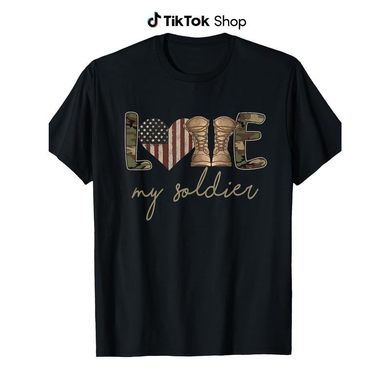 Swoosh Love My Soldier Patriotic Camouflage Flag T-Shirt, 100% Cotton, 180g Fabric Weight, Machine Washable, Men'WB...