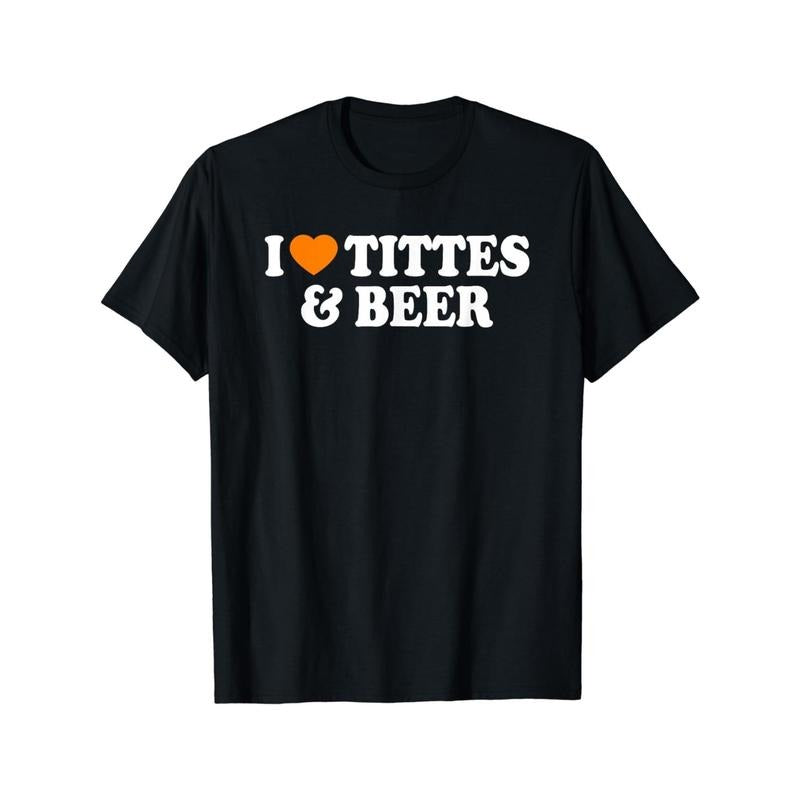 Swoosh Love Titties & Beer" Humorous Cotton Tee - FOG, Stretchy Crew Neck T-Shirt for Men, Machine Washable, All-Season...