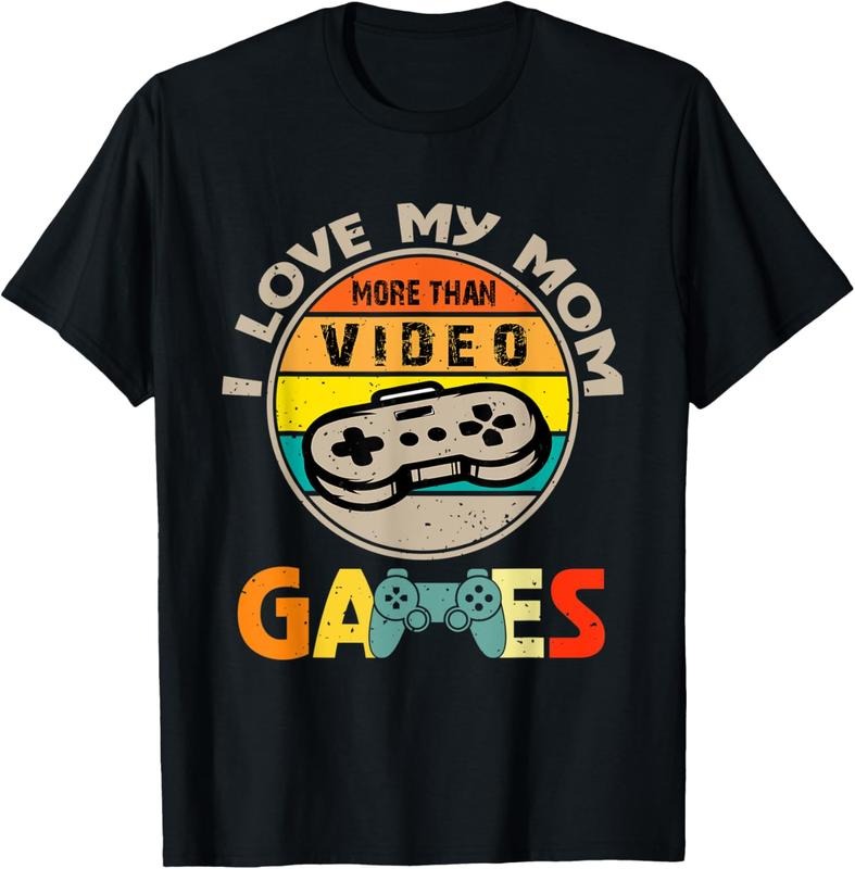 Swoosh Love my mom more than video games, vintage TNF Day T-Shirt Summer Streetwear