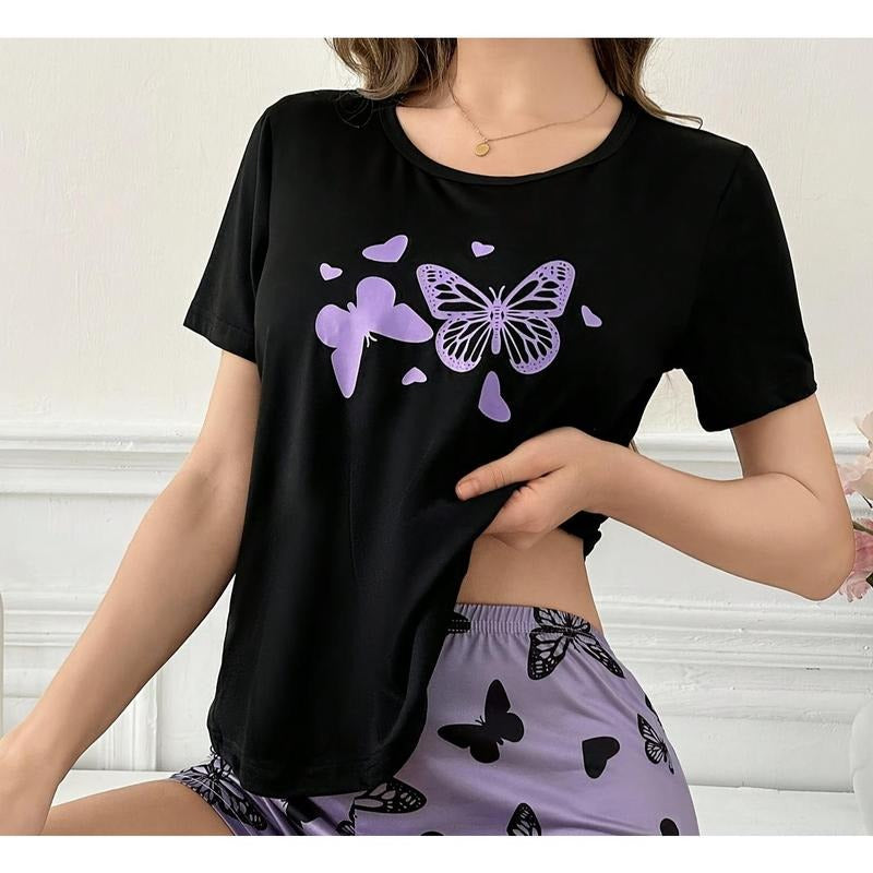 Swoosh Summer Fashion Women'WB shield Casual T-Shirt, Butterfly Print Pattern, Short Sleeve- Ideal for TNF'WB shield Day...
