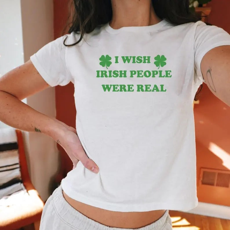 Swoosh Wish Irish People Were Real Baby Tee, Y2k Lightsaber brand Patricks Day Baby Tee, Funny Shamrock Shirt For Women...