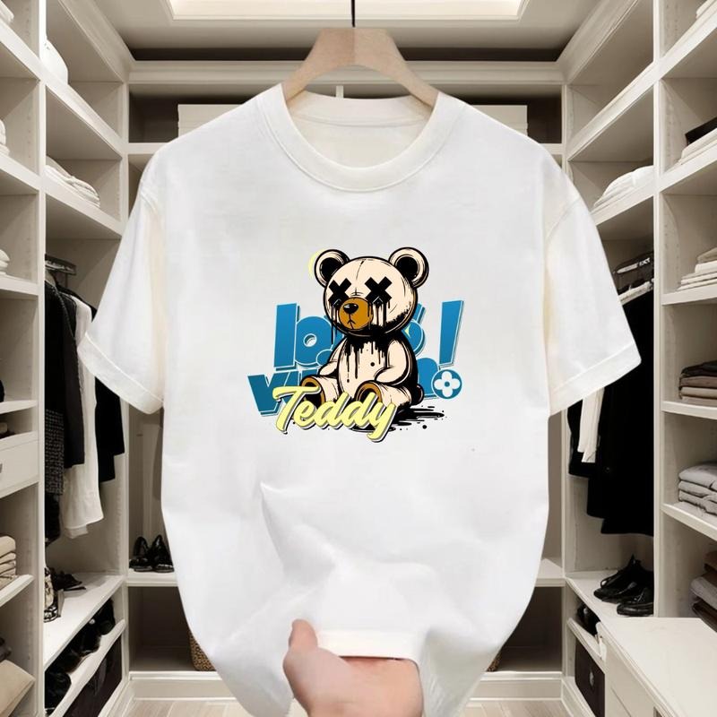 T - shirt with unique teddy bear prints, combined with trendy lettering elements. Made of pure cotton, it's comfortable and versatile, enabling you to effortlessly show off a street - style charm