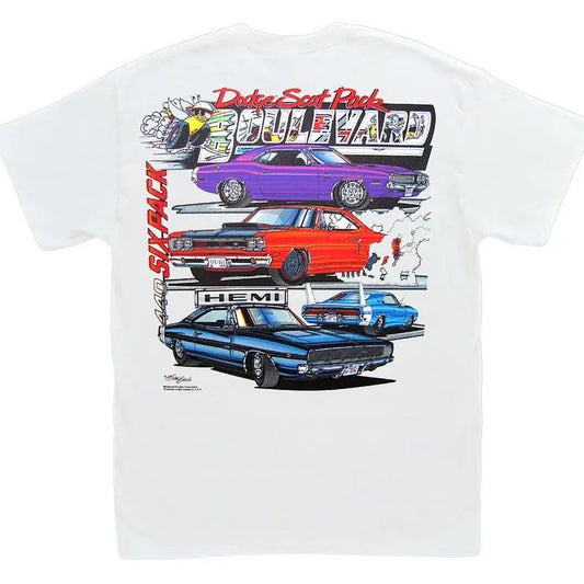 Dodge Scat Pack Boulevard White T-Shirt - Mopar Challenger R/T Charger Super Bee Daytona