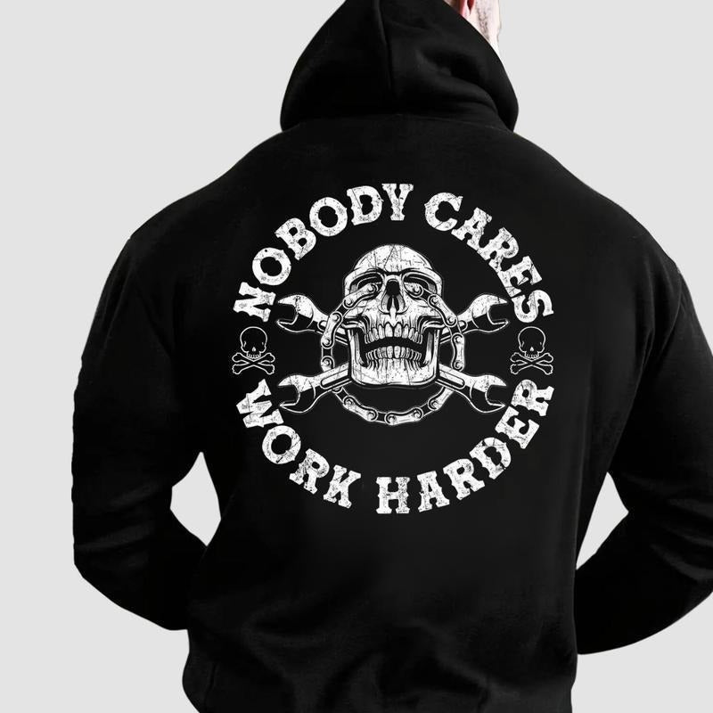 Awesome Nobody Cares Work Harder Skull Printed Men Hoodie Casual Muscle Portrait Hoodie/ Sweater/ T-Shirt For Menswear, Street Style