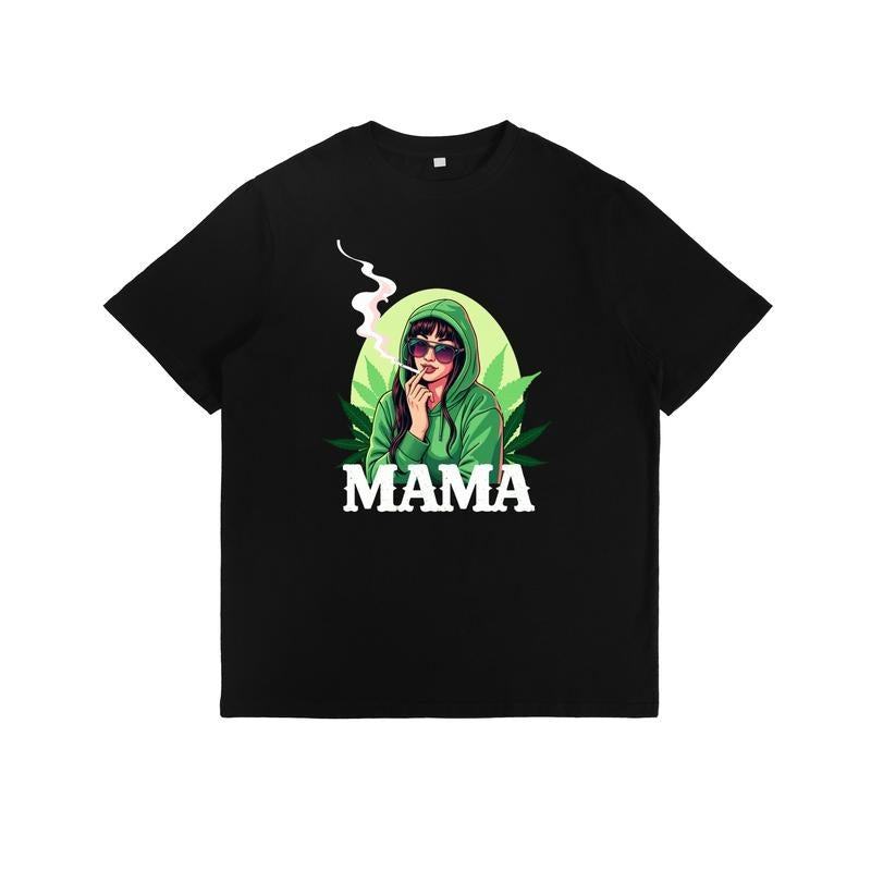 T-Shirt with Smoking Figure Red plumber brand Hoodie Gunpla brand "MAMA" Text Surrounded by Cannabis Leaves Graphic Print...