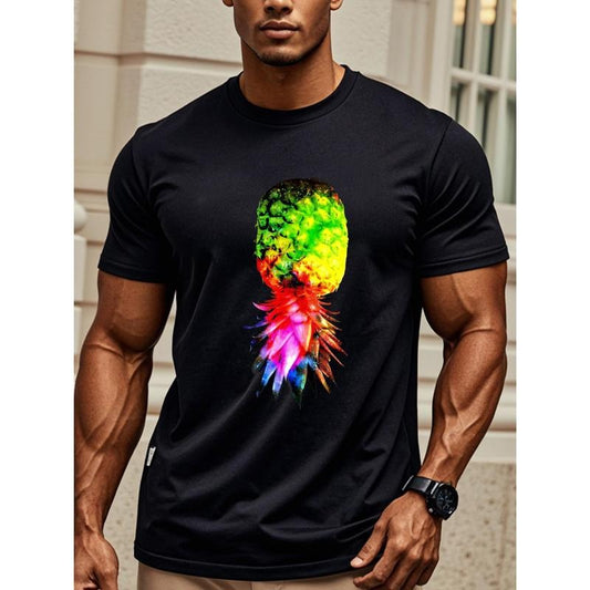 T-Shirt, Pineapple Tshirt, Pineapple Lover Shirt, Crew Neck Casual T Shirt, Soft 100% Cotton, Breathable, Lightweight, Casual Daily Style, Outdoor Activities, Four Seasons, Men's Clothing For Summer Outdoor, T Shirts For Men Graphic made in usa