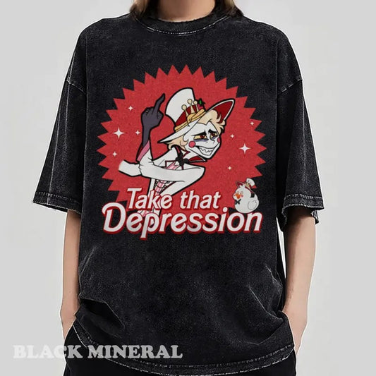 TAKE THAT DEPRESSION T-Shirt, Lucifer Morningstar T-Shirt, Lucifer Hazbin Hotel Shirt, Lucifer Vivziepop T-Shirt, Cartoon T-Shirt