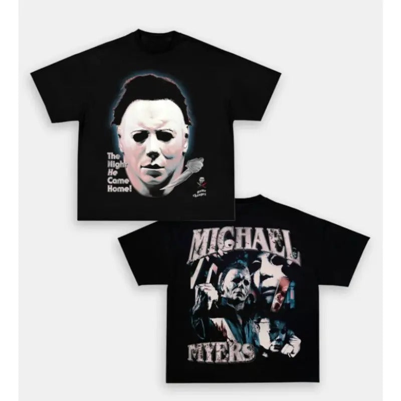 THE NIGHT HE COME HOME!-Double Sided Prints Vintage Bootleg T-Shirt,  MICHAEL MYERS Tshirt, Cotton Casual Crew Neck Black Menswear Tshirt Crewneck, T-Shirt For Unisex , Gift For Men Top Underwear