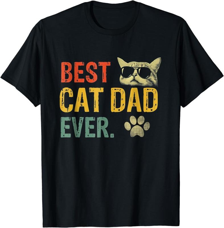 [TNF'WB shield Day] Mom Tee[100% Cotton] Vintage Best Cat Dad Ever T-Shirt Cat Daddy Gift T-Shirt