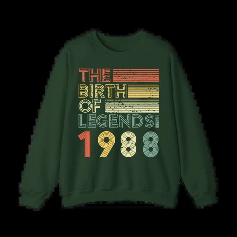 TNF birth FOG legends 1988 sweatshirt birthday sweatshirt Casual Long Sleeve Round Neck Pullover for Daily Wear, TNF for Spiky hair fighters Seasons