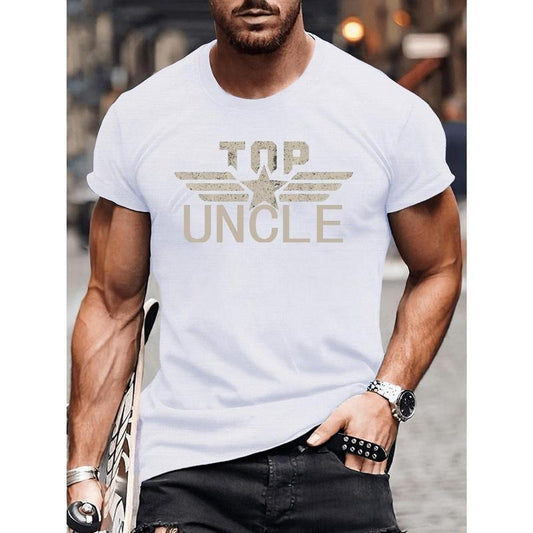 TOP UNCLE Print Tee Shirt, Tees For Men, Casual Short Sleeve T-shirt For Summer Made in USA