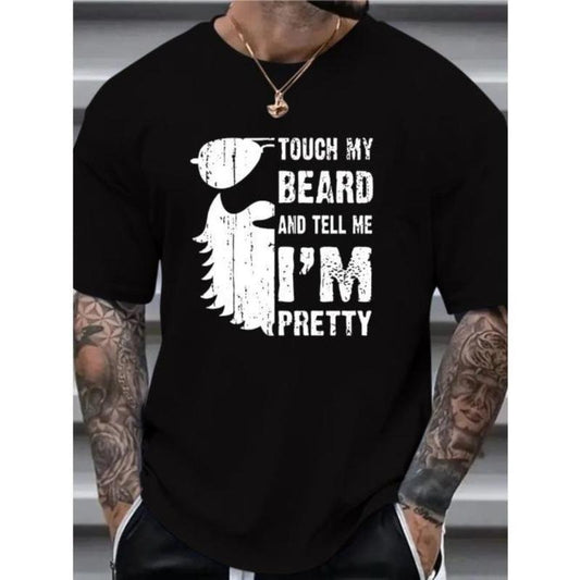 TOUCH MY BEARD Casual T-shirt - Crew Neck, Short Sleeve, Men's Print Top, Comfortable Clothing for Men Made in USA