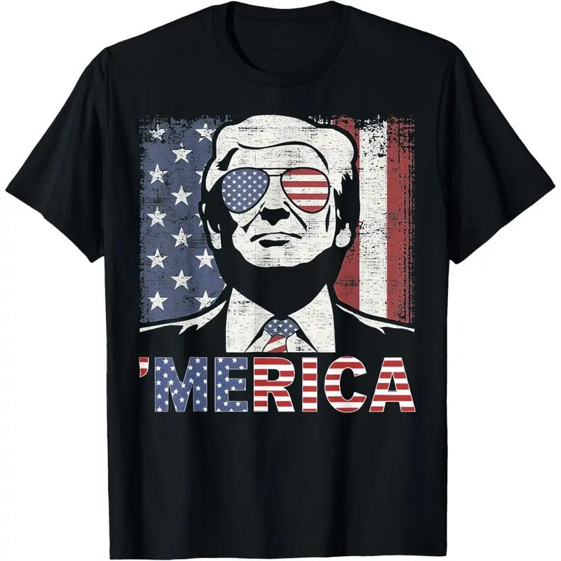 TRUMP Happy 4th Of July Trump American Flag T-Shirt made in usa Hoodie, Sweatshirt | DripVista.com
