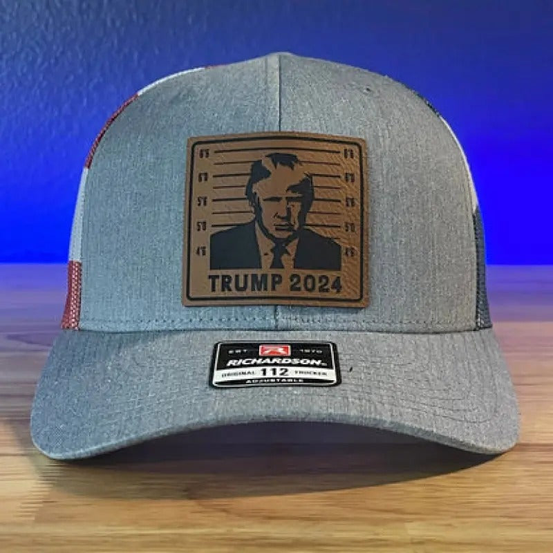 TRUMP MUGSHOT 2024 Leather Patch Hat Stars & Stripes T-Shirts, Hoodie, Sweatshirt | DripVista.com