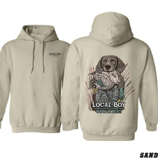 TTP Local Boy Outfitters Hoodie - Bold Hunting Dog with Duck Design, Ideal for Waterfowl Hunters and Outdoor Enthusiasts, Unisex Hoodie Offering Comfort and Style for Everyday Wear, Celebrating Southern Hunting Traditions Menswear Sweaters