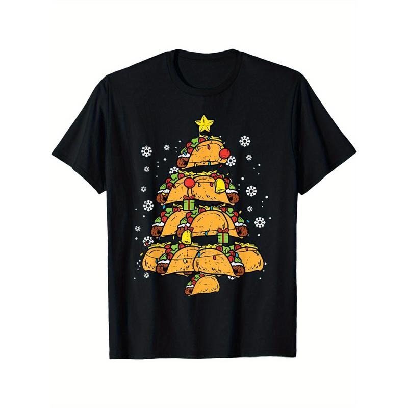 Taco Christmas Tree T-Shirt for Men - Black Cotton Mexican Food Holiday Tee made in usa Hoodie, Sweatshirt | DripVista.com