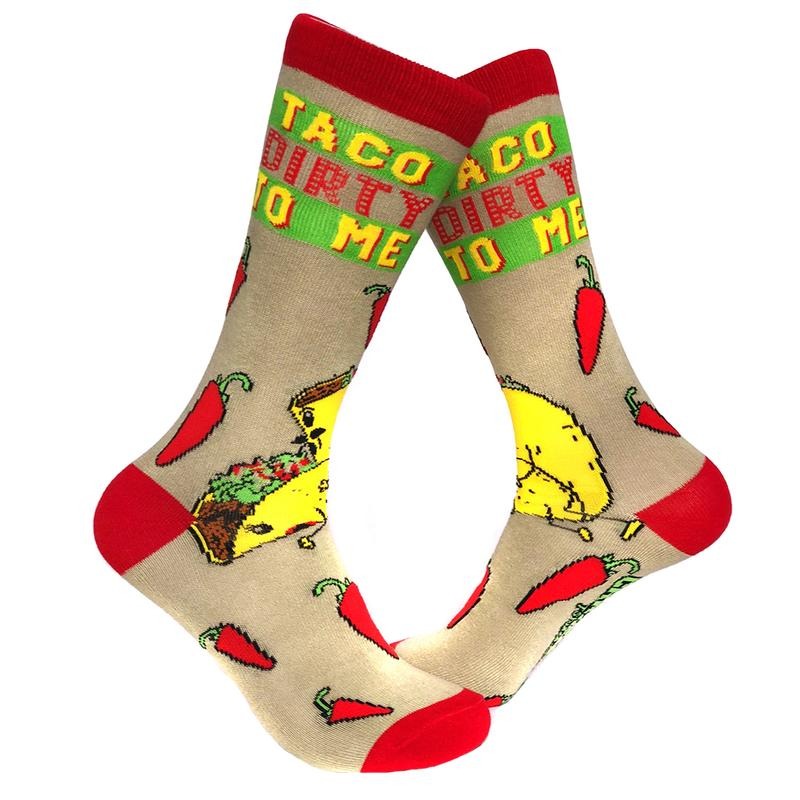 Taco Dirty to Me Socks Funny Saying Graphic Novelty Crazy Fun Gag Gift for Him (Grey) - Mens (7-12) Funny Graphic Socks Comfortable Fitted Spandex Cot