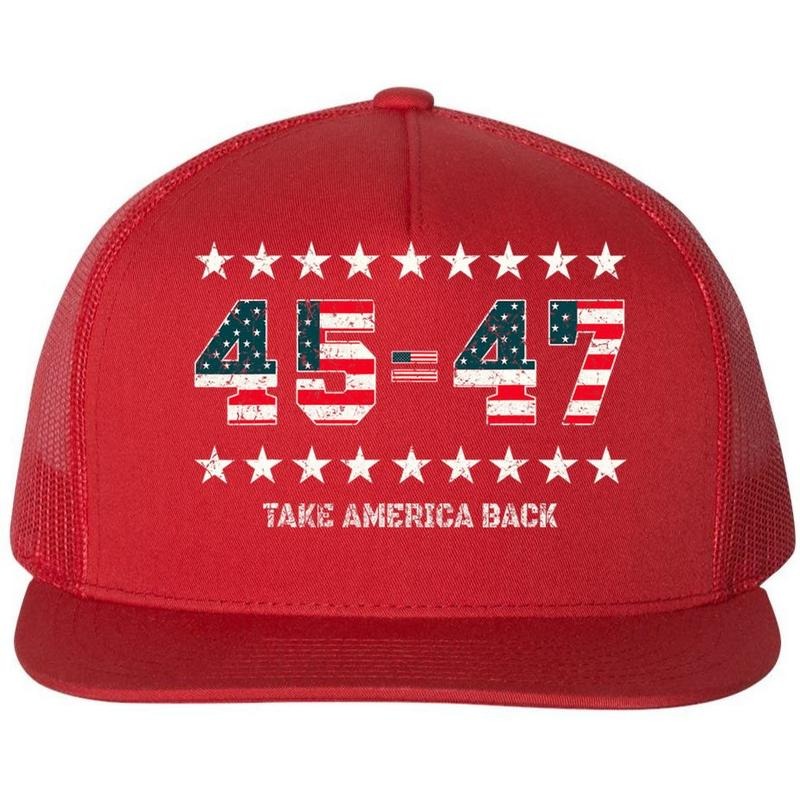 Take America Back Trump 2024 Stars 45 47 Usa President Flat Bill Trucker Hat T-Shirts, Hoodie, Sweatshirt | DripVista.com