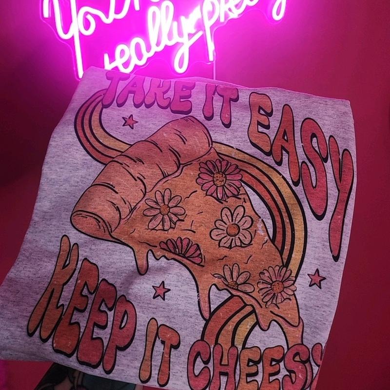 Take it easy, Keep it cheesy Graphic Tee Hoodie, Sweatshirt | DripVista.com