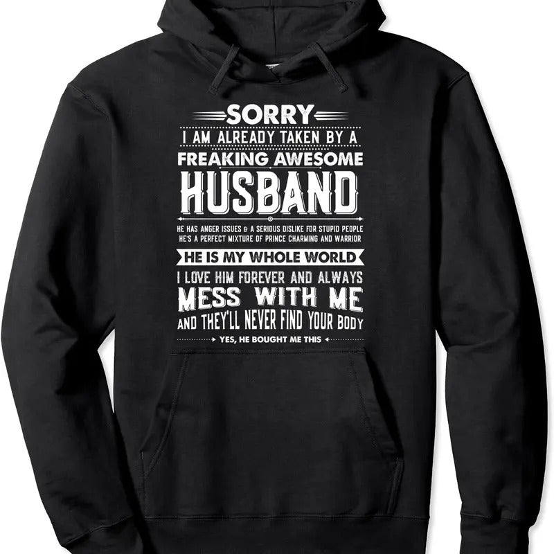 Taken by a Freaking Awesome Husband Funny Wife Hoodie | Unisex Hooded Sweatshirt T-Shirts | DripVista.com