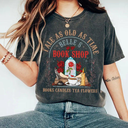Tale As Old As Time Belle's Book Shop Shirt, Vintage Beauty And The Beast Shirt, Belle Princess Book Coffee Shirt Gift For Book Lover