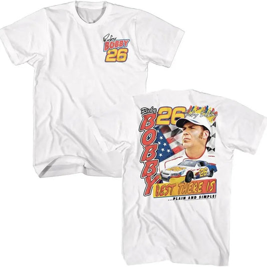 Talladega Nights Ricky Bobby Best There is Front & Back Print Mens White Short Sleeve T Shirt Vintage Graphic Tee Crewneck Classic