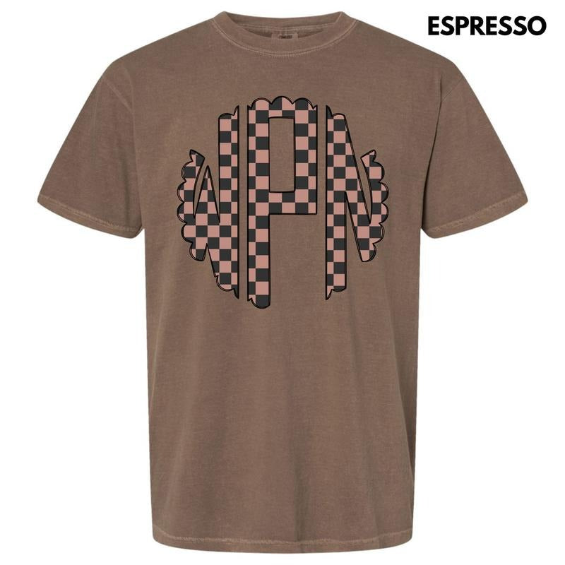 Tan Checker Monogram Comfort Colors T-Shirt 'NLB' Hoodie, Sweatshirt | DripVista.com