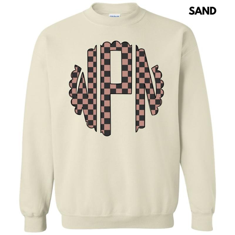 Tan Checker Monogram Sweatshirt 'NLB' T-Shirts, Hoodie | DripVista.com