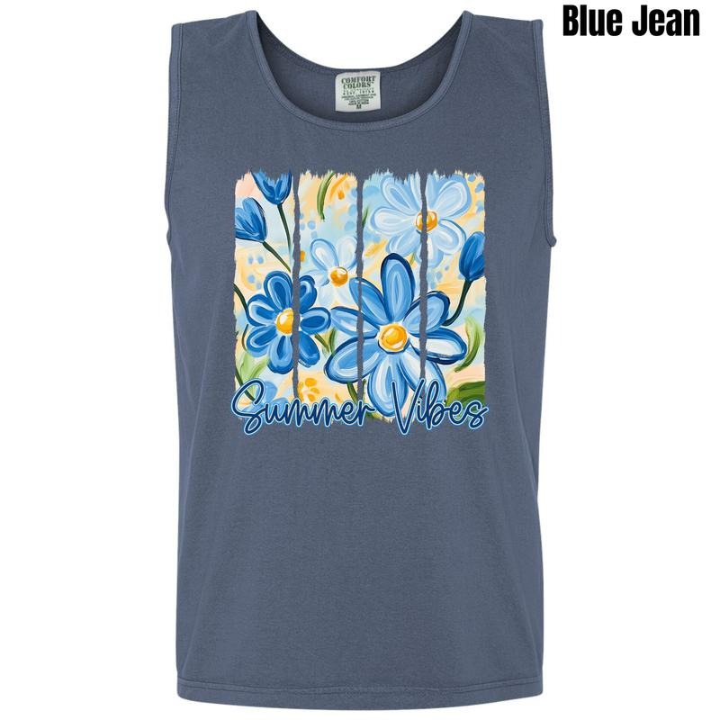 Tank Top - Blue Flower Summer Vibes Comfort Colors Tank Top 'NLB' T-Shirts, Hoodie, Sweatshirt | DripVista.com