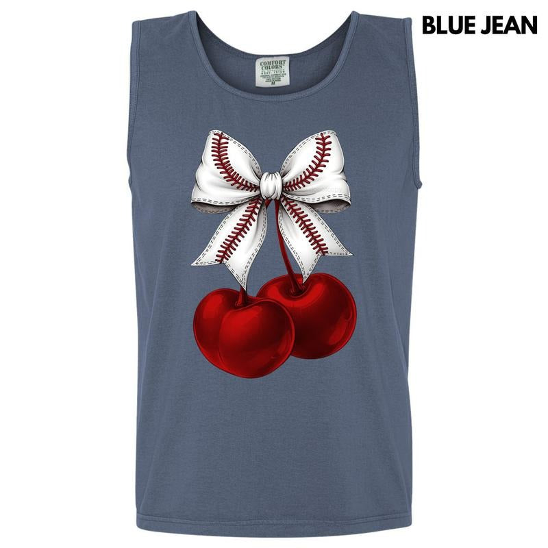 Tank Top - Cherries Baseball Bow Comfort Colors Tank Top T-Shirts, Hoodie, Sweatshirt | DripVista.com