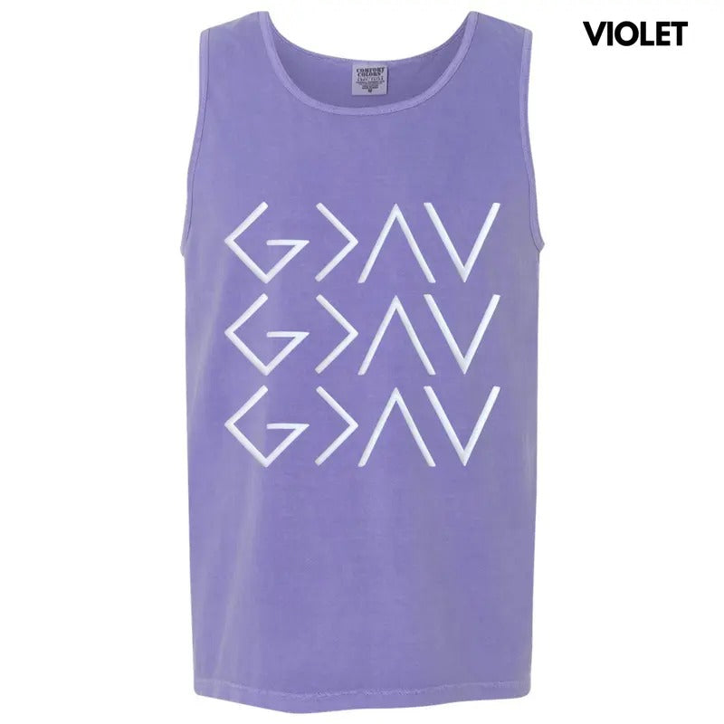 Tank Top - God Is Greater Symbols Puff Comfort Colors Tank Top T-Shirts, Hoodie, Sweatshirt | DripVista.com