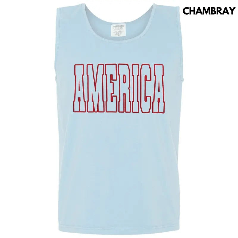 Tank Top - Red America Puff Comfort Colors Tank Top T-Shirts, Hoodie, Sweatshirt | DripVista.com