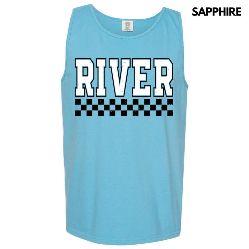 Tank Top - River Varsity Checkered Comfort Colors Tank Top 'NLB' T-Shirts, Hoodie, Sweatshirt | DripVista.com
