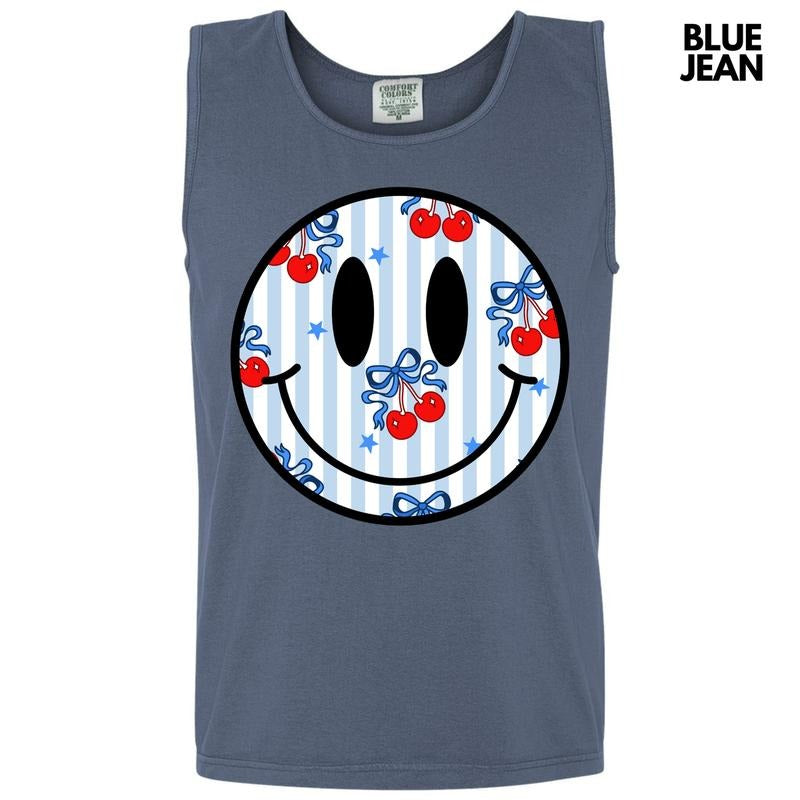 Tank Top - Stripe Cherry Happy Face Comfort Colors Tank Top 'NLB' T-Shirts, Hoodie, Sweatshirt | DripVista.com