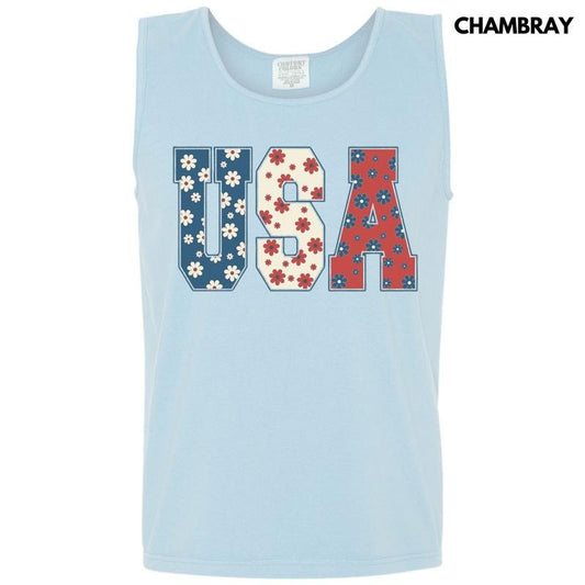 Tank Top - USA Flowers Comfort Colors Tank Top