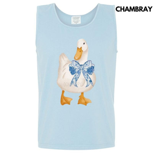 Tank Top - Vintage Goose Blue Bow Comfort Colors Tank Top