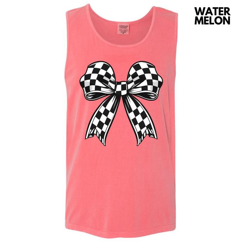 Tank Top -Black Checkered Bow Comfort Colors Tank Top 'NLB' T-Shirts, Hoodie, Sweatshirt | DripVista.com