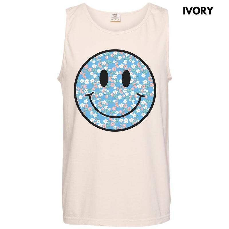 Tank Top -Peachy Blooms Happy Face Comfort Colors Tank Top 'NLB' T-Shirts, Hoodie, Sweatshirt | DripVista.com