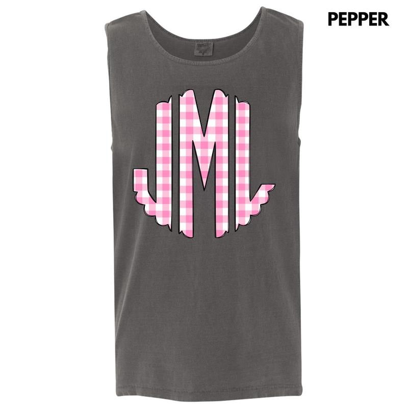 Tank Top -Pink Gingham Monogram Comfort Colors Tank Top 'NLB' T-Shirts, Hoodie, Sweatshirt | DripVista.com